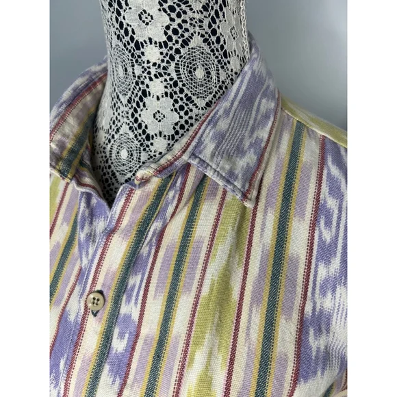 Men's vintage 90s Popol Vuh Shirt, Size M, White & Purple streetwear grunge - Picture 3 of 8